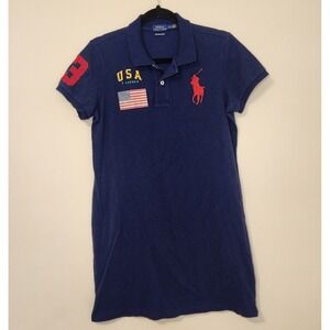Polo Ralph Lauren Womens Navy Skinny Polo Shirt Dress Medium Big Pony USA Rugby